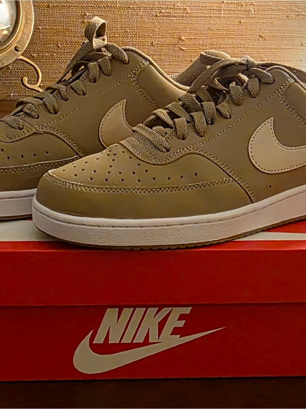 Nike Court Vision Low-Top Sneakers in Khaki with White Swoosh